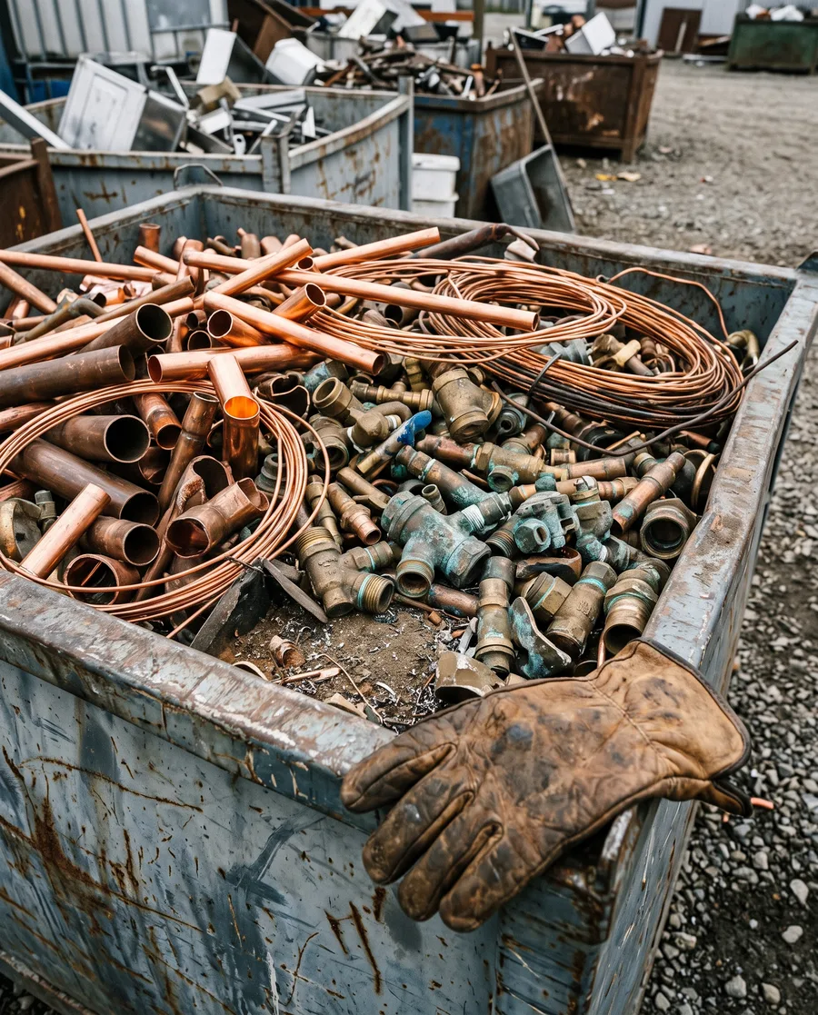 Sorted copper and brass ready for recycling